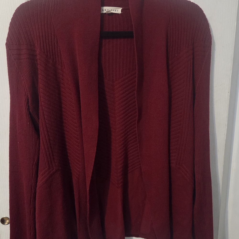 Retrology Ladies Medium Deep Red Open-Front Cardigan